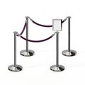 Montour Line Stanchion Post & Rope Kit PolSteel 4FlatTop 3Purple Rope 85x11VSign C-Kit-3-PS-FL-1-Tapped-1-8511-V-3-PVR-PE-PS